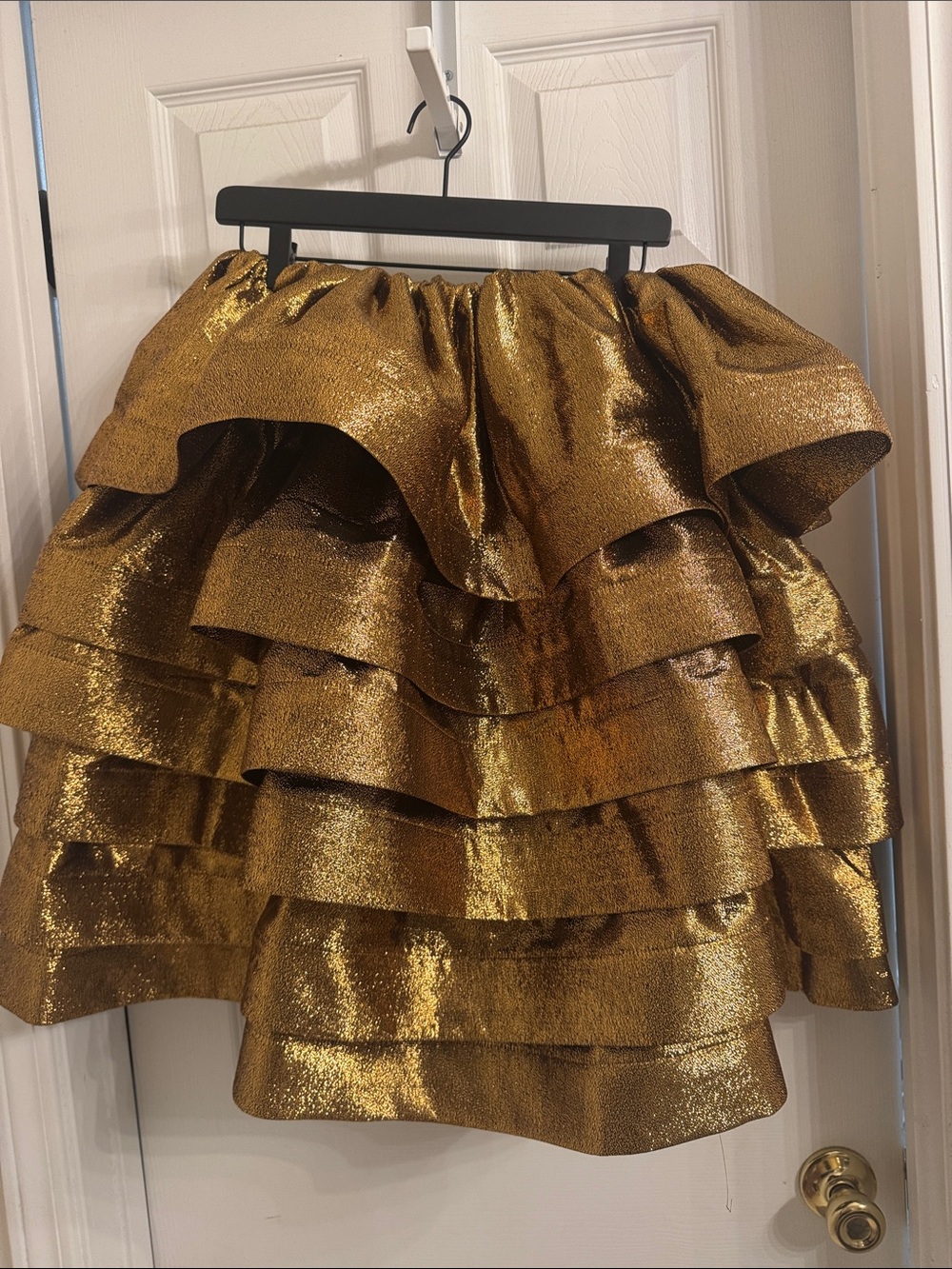 L’Idee Gold Metallic Tiered Ruffle dress Women's